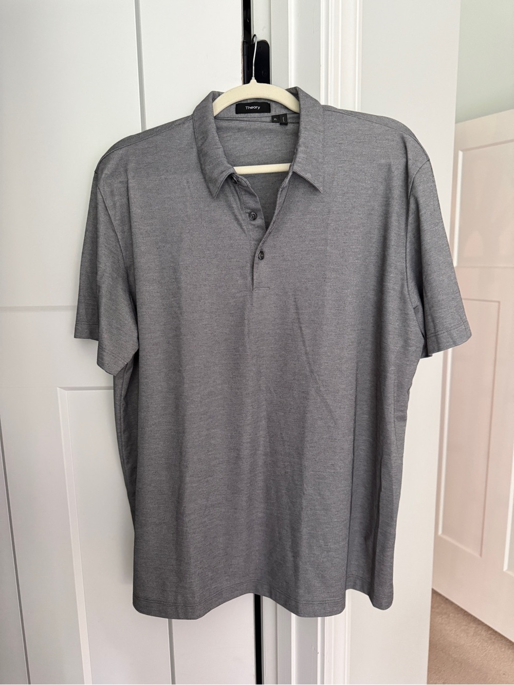 Theory Bron Atlas Pique Polo Short Sleeve Gray Shirt